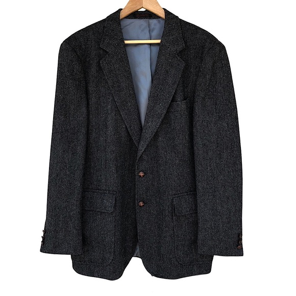 SavileRow Vintage Poland Made Wool Charcoal 2 Buttons Classic Blazer Jacket 42R - Picture 1 of 16